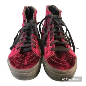 Vans Kids’ SK8 Hi Zip Velvet Red Black Shoe Size 11.5
